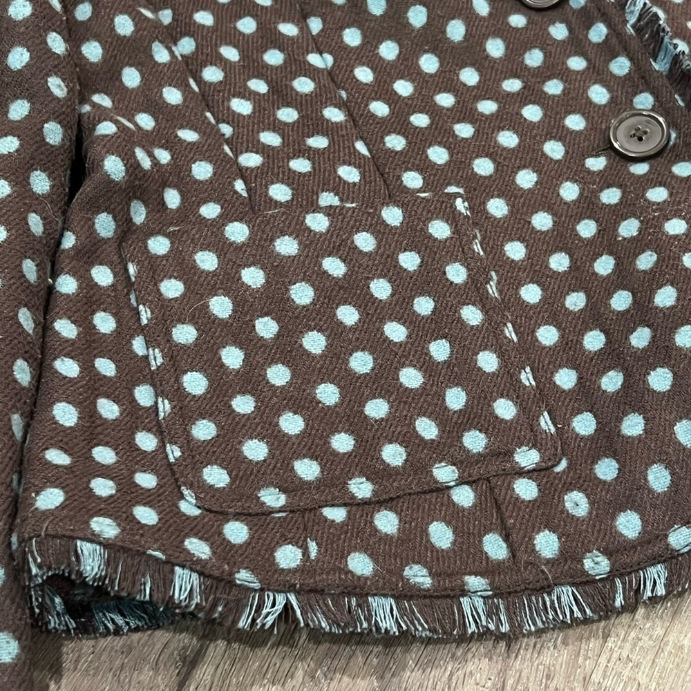 Boden Size 14 Wool Blend Polka Dot Fringe Seam Unlined Unstructured Soft Blazer - Picture 5 of 14